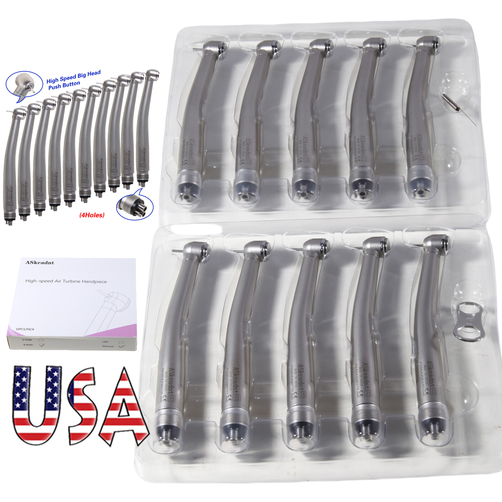 10pcs/1Pack Dental high speed handpiece 4HOLE