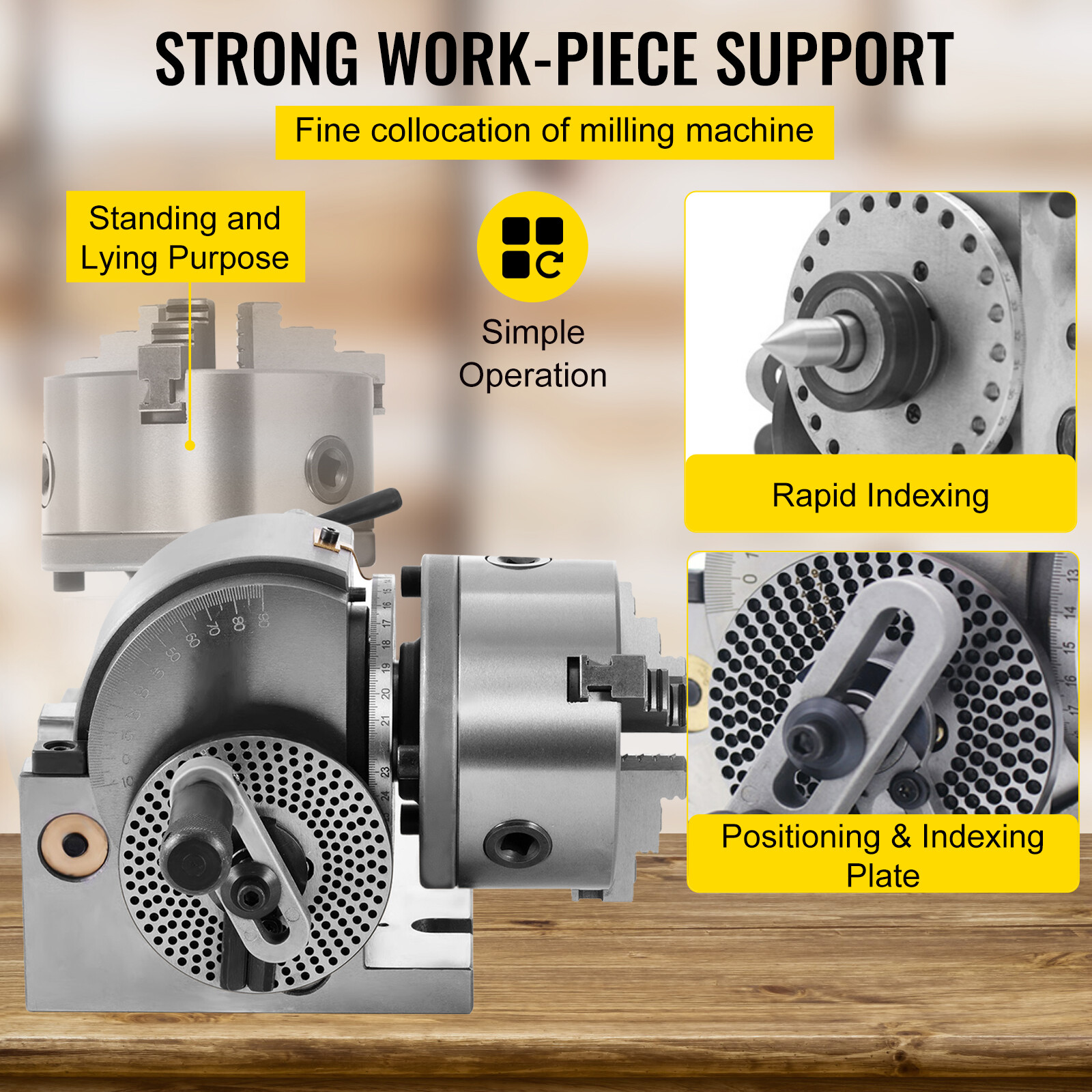 VEVOR BS-0 Semi 5″ Indexing Dividing Head 3-Jaw Chuck Tailstock For CNC Milling