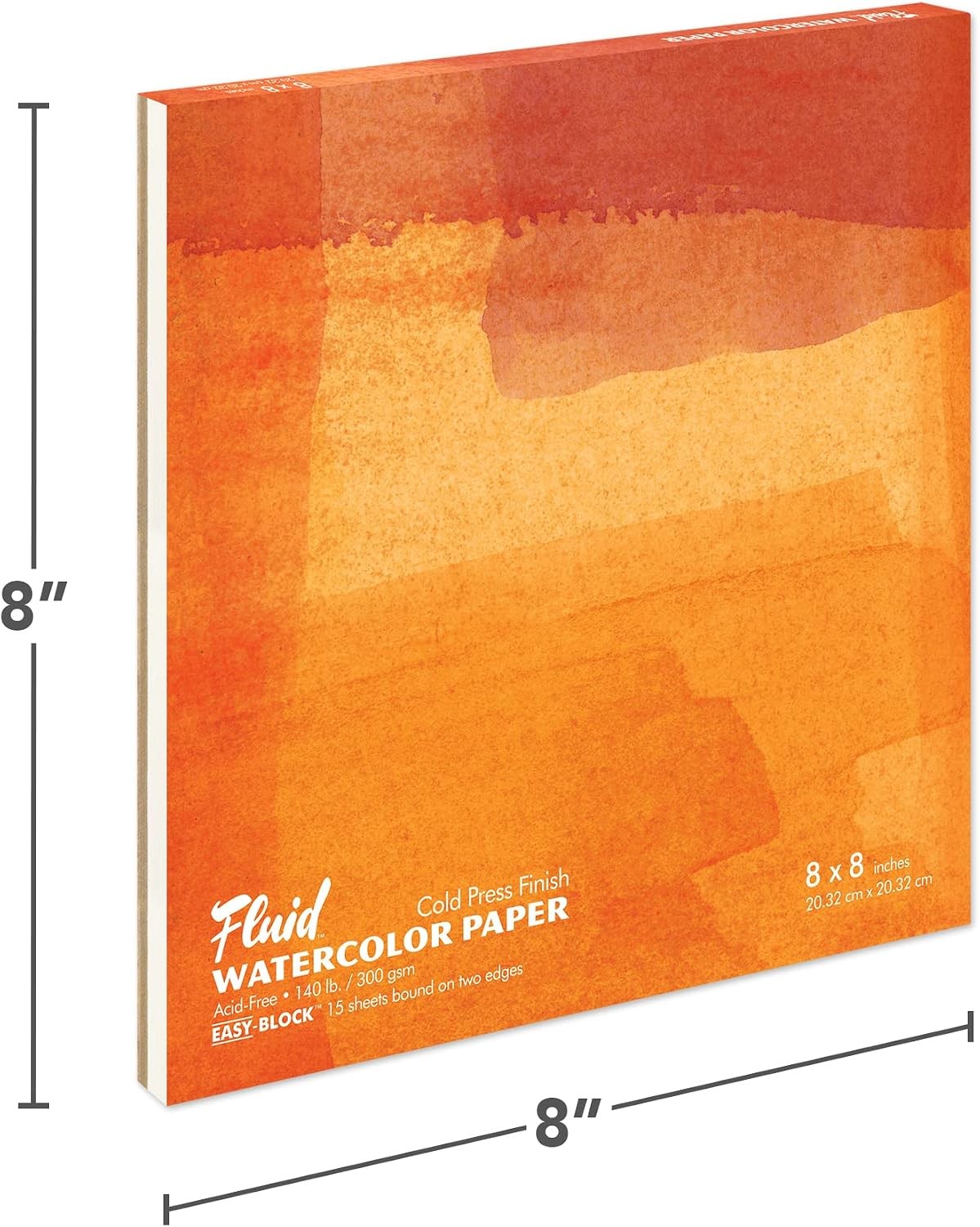 Fluid Watercolor Paper Block, 8 x 8 inches, 15 Sheets, 140 lb (300 GSM) Cold Pre