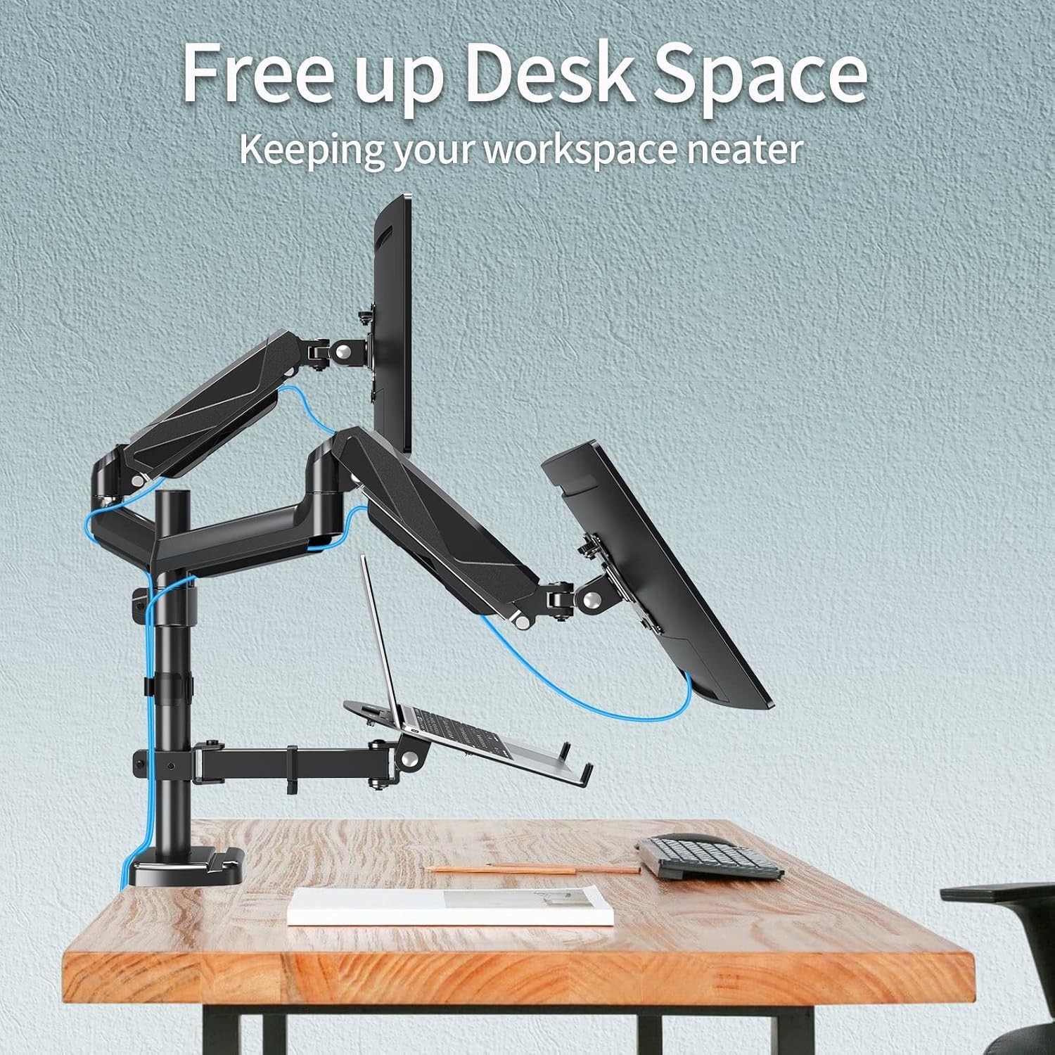 MOUNTUP Dual Monitor and Laptop Mount, Adjustable Monitor Stand for 2 Max 27″…