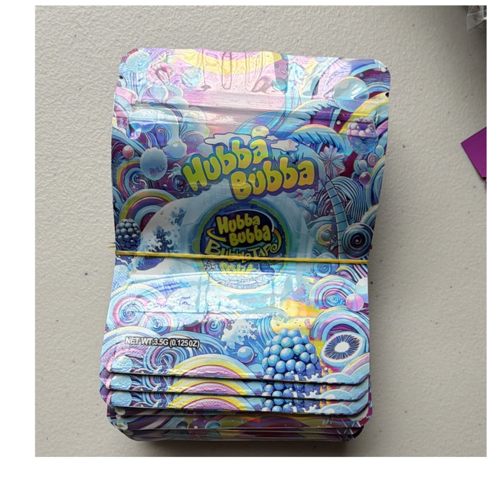 50 Pcs – 3.5g Hubba Bubba Bubble gum Holographic Mylar bags
