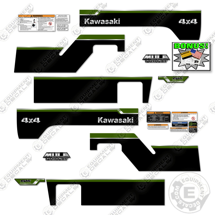 Fits Kawasaki Mule Pro FXT Decal Kit 4×4 – Green Version – 7 Year 3M Vinyl Kit!