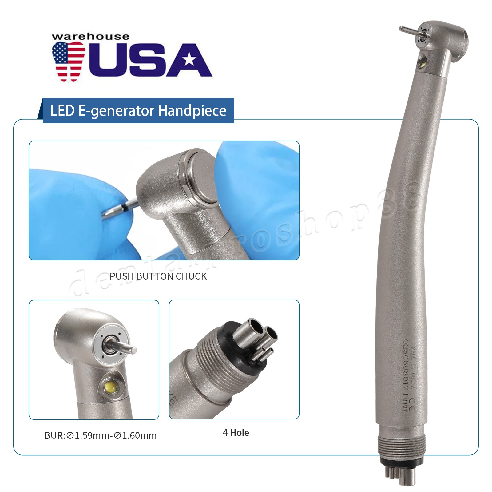 Standard Dental Fiber Optic LED E-generator high speed handpiece Turbine 4 Holes