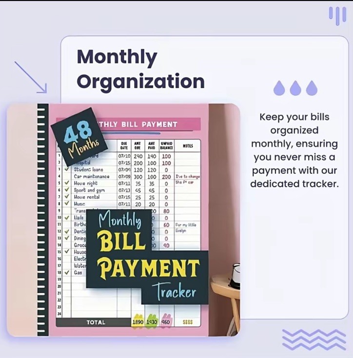 Buy 1 Get2Monthly Bill Payment Tracker Planner, Large Undated Monthly, 48 Months