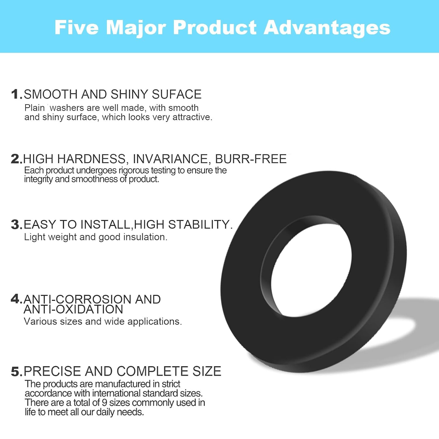 1200 Pcs Nylon Flat Washers for Screws Bolts Black Plastic Washers Premium Fen