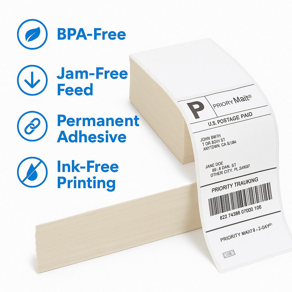 2000 4×6″ Thermal Shipping Labels Fanfold Jam-Free BPA-Free for Zebra Rollo
