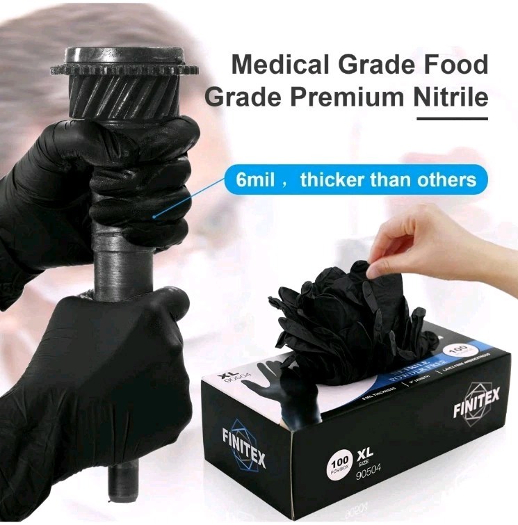Finitex Black Nitrile Disposable Medical Exam Gloves – Box Of 100 Pcs 6mil Glove