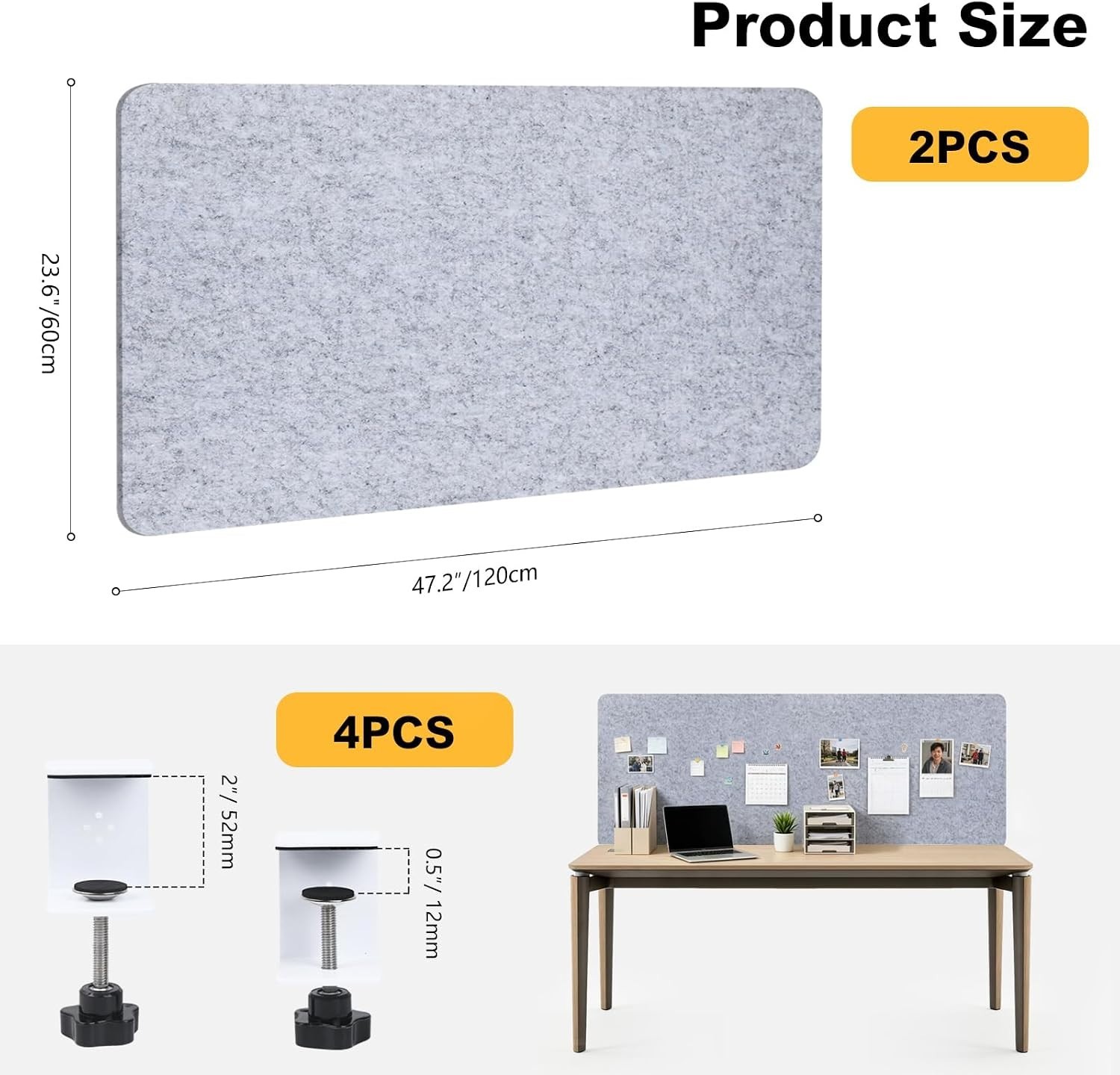 Office Partition, Sound Absorb Desk Divider, Desktop Privacy Panel Table Mounted