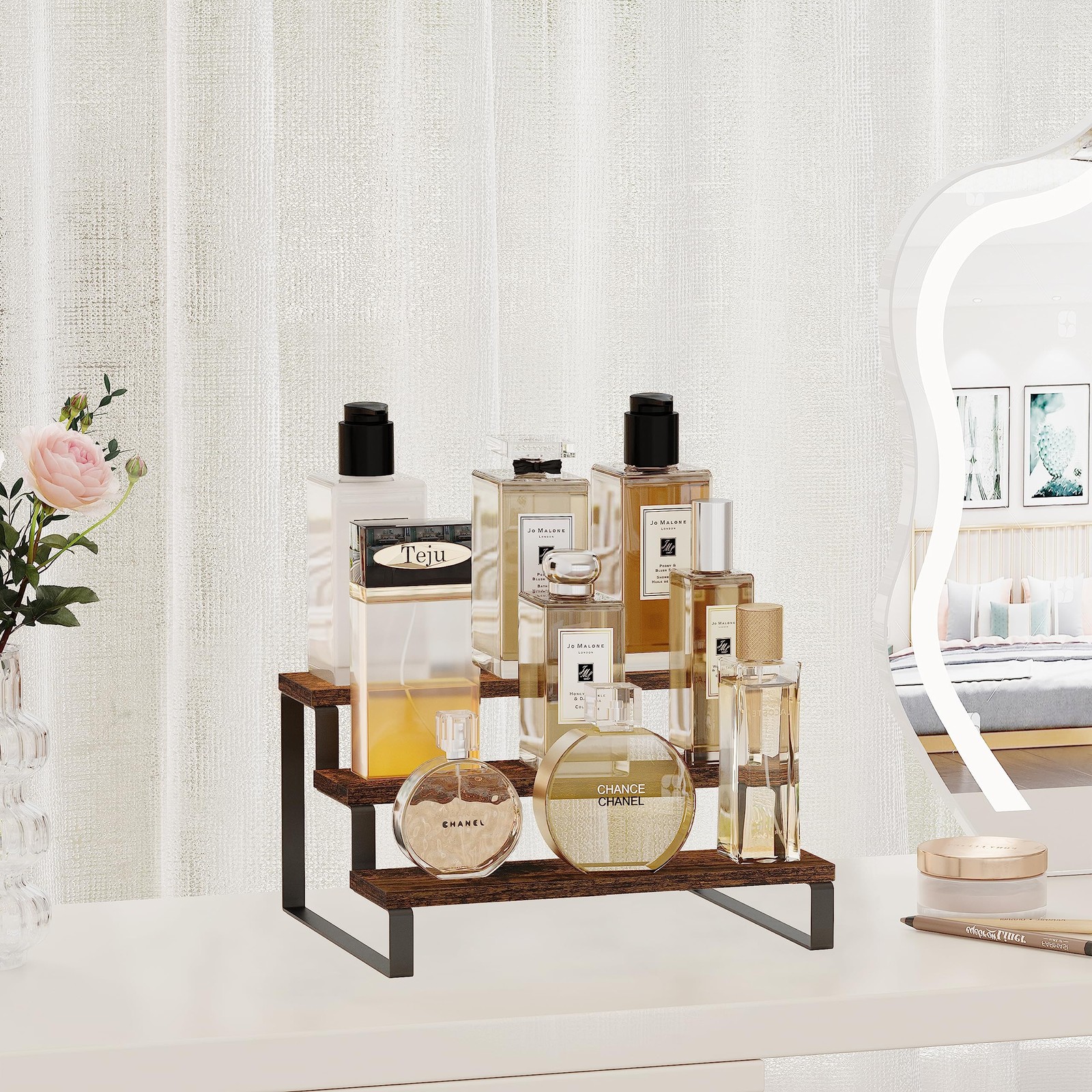 3 Tier Wooden Display Riser Stand Perfume Spice Rack Organizer Rustic Shelf 11.4