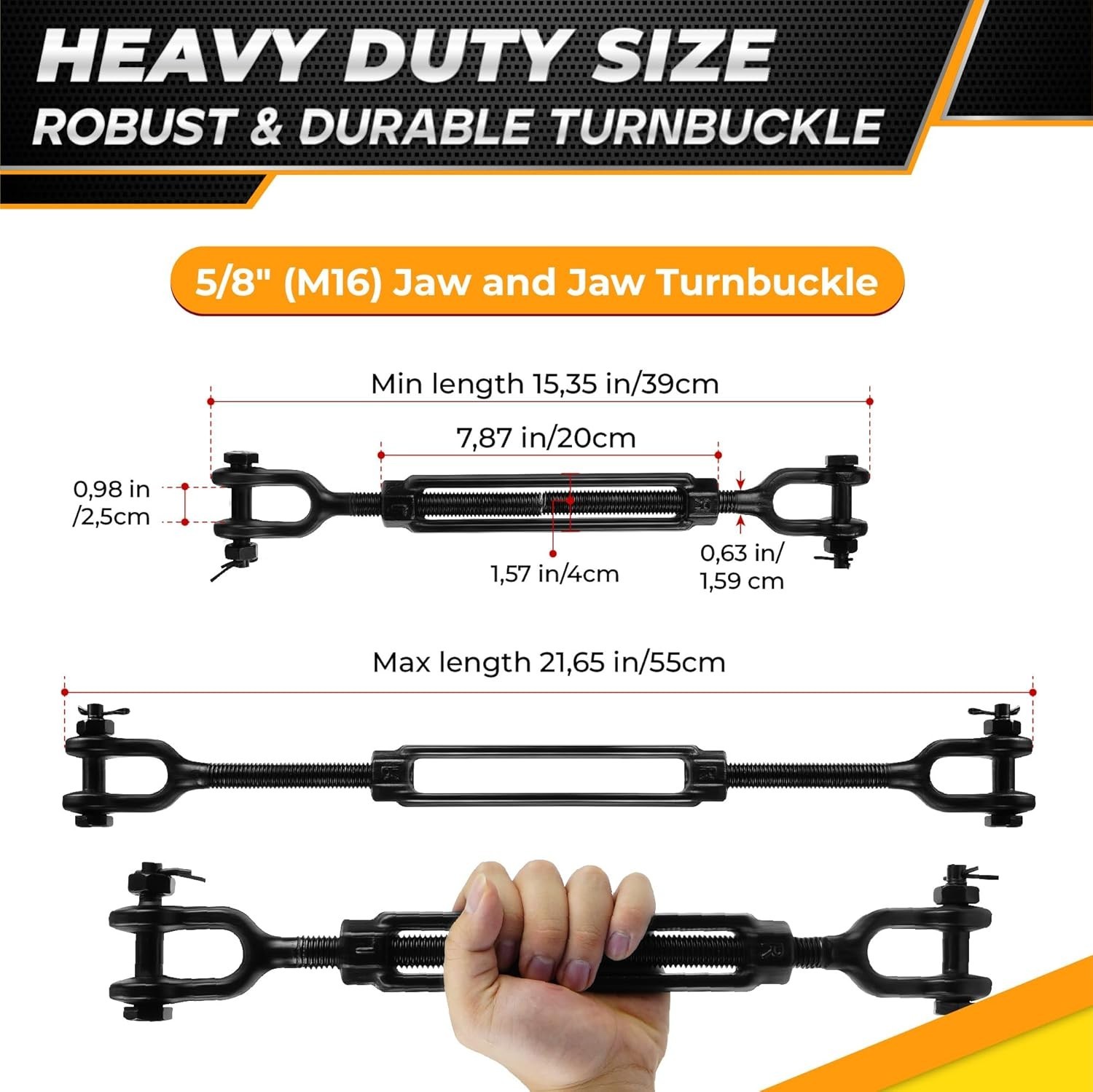 Versatile 5/8”x15” Turnbuckle with 3500 lbs Capacity for Indoor and Outdoor Use