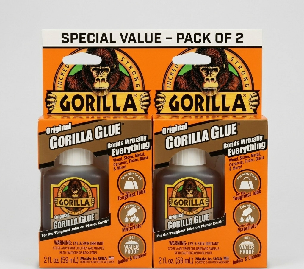 Gorilla Original Waterproof Polyurethane Glue, 2 ounce 2 – Pack, Brown