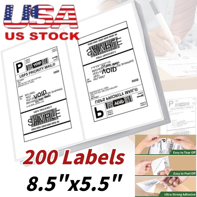 200- Half Sheet Shipping Labels Page 8.5×5.5 Self Adhesive Round 2 Per Sheet NEW