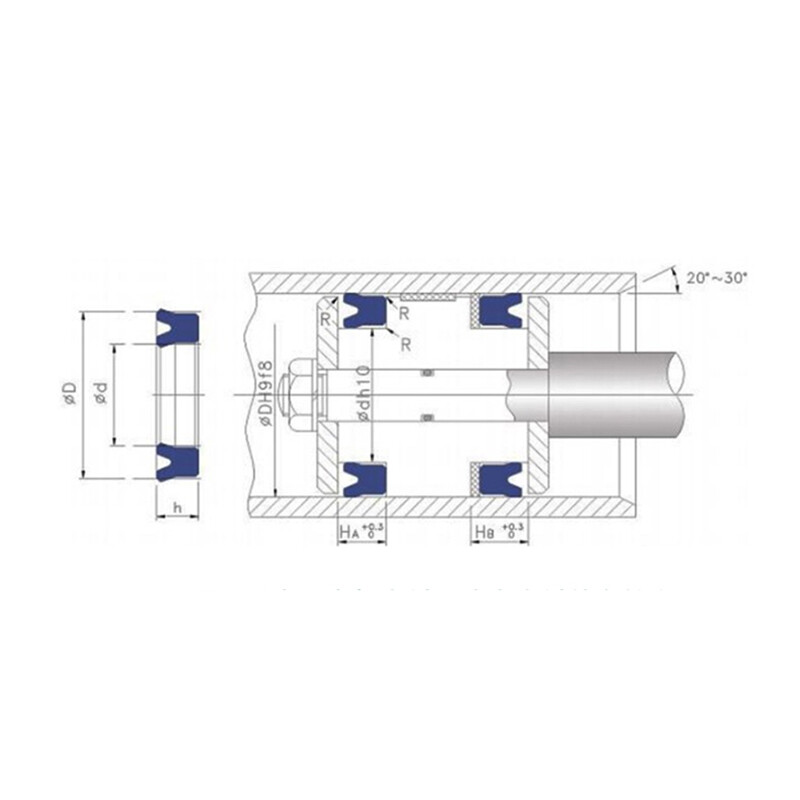 UHS/UN NBR U-Cup Hydraulic Oil Seal, Cylinder/Piston Rod Shaft, ID 6.3-210mm