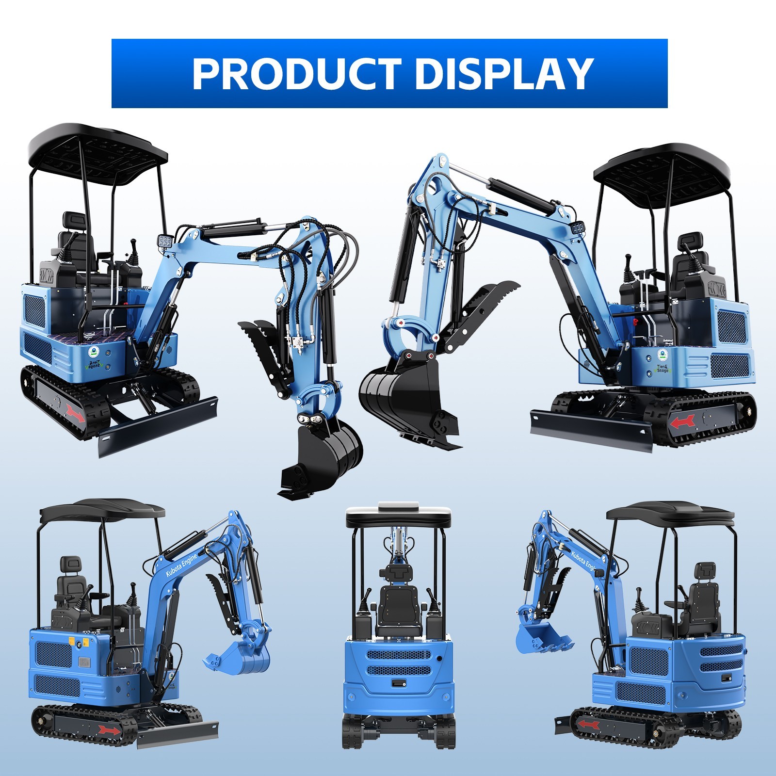 1.8 Ton Mini Excavator 4000lbs KUBOTA Twin Cylinder Diesel Engine Crawler Digger