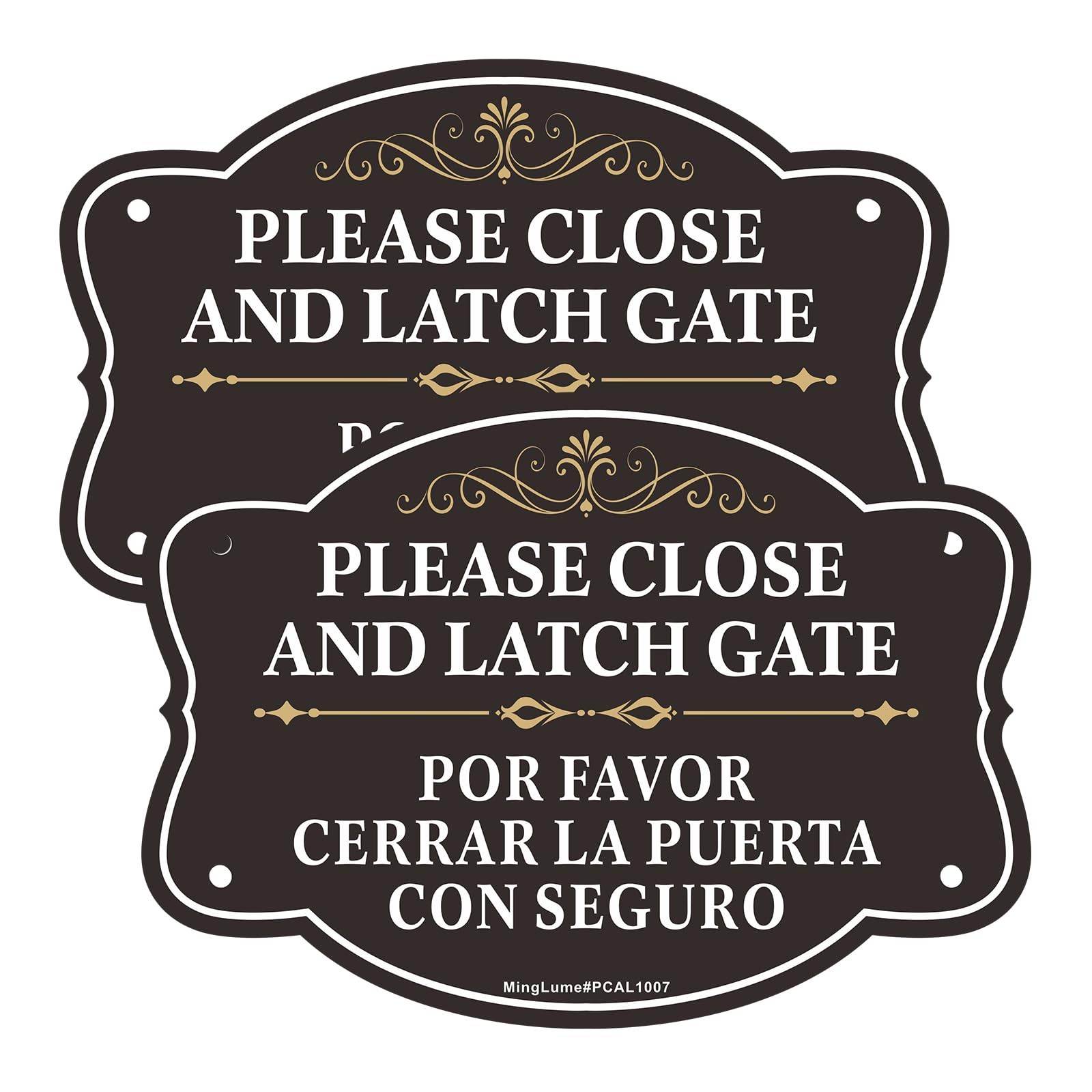 Please Close Latch Gate Bilingual Signs 10×7 Inch English Spanish 2 Pack
