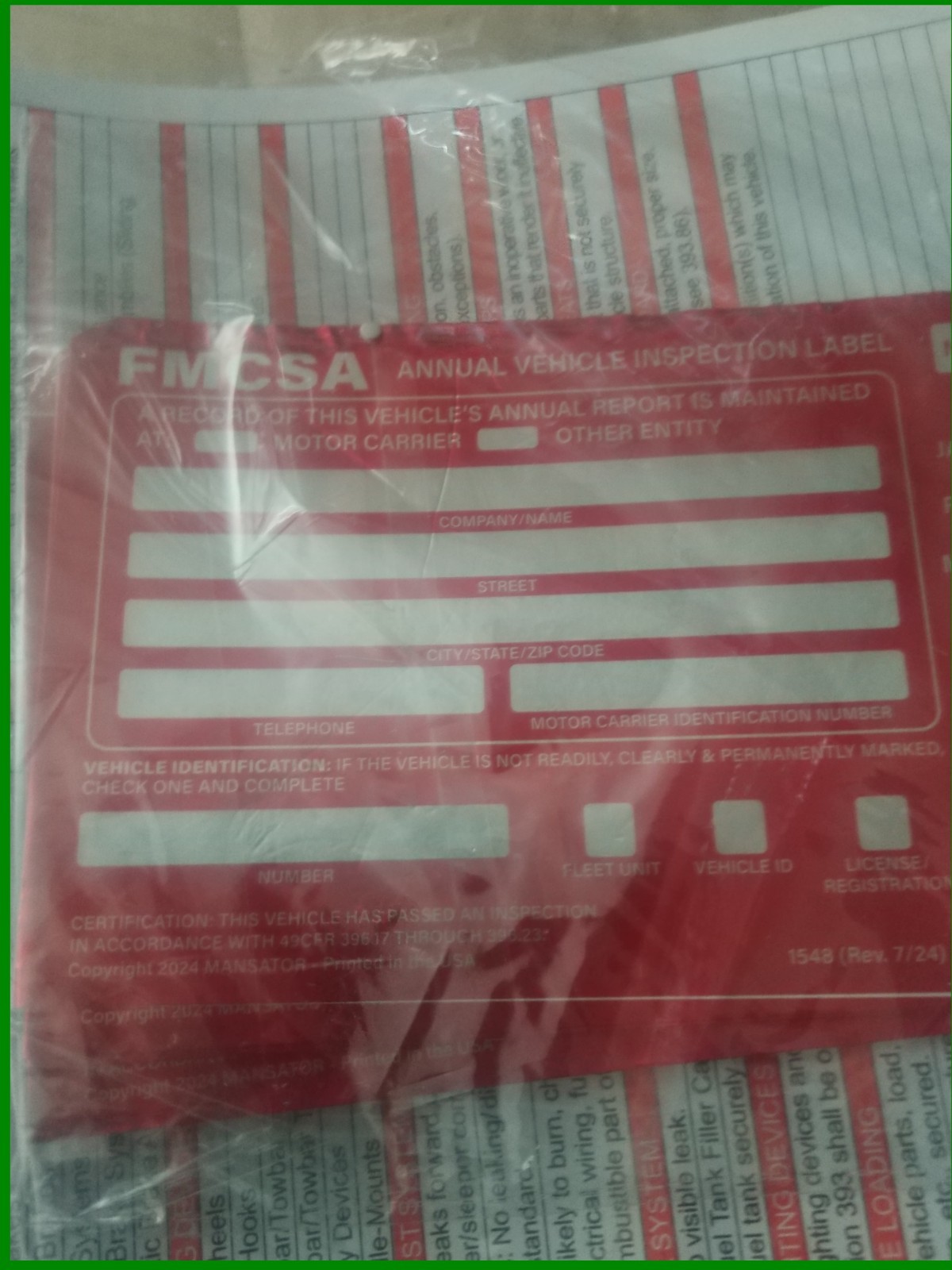 10 PACKS! Annual Vehicle Inspection Report With Red Aluminum, FMCSA