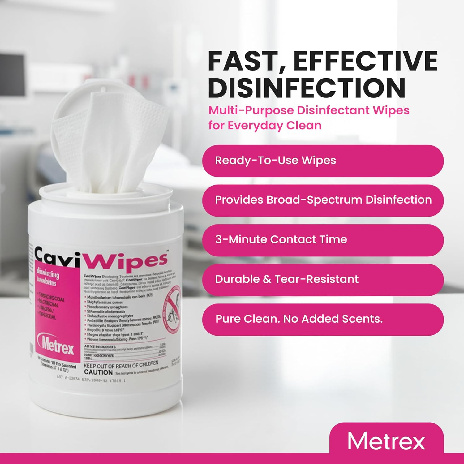 CaviWipes Surface Disinfectant Towelettes 160 Canister- Case of 12, 13-1100