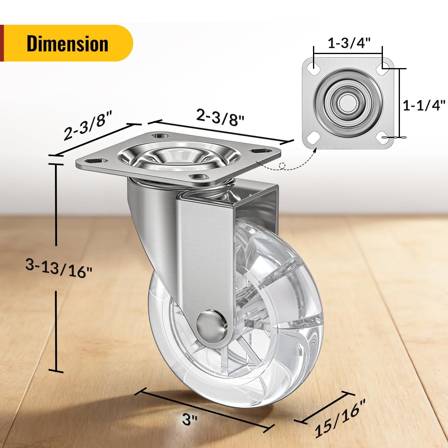 4pack Swivel Transparent Casters, Modern Furniture Wheels for Rolling Carts