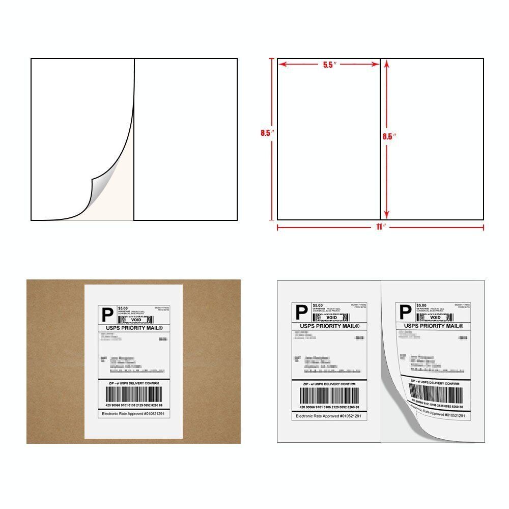 1000 Half Sheet Shipping Labels 2 Per Sheet 8.5×5.5 Self Adhesive For Laser&ink
