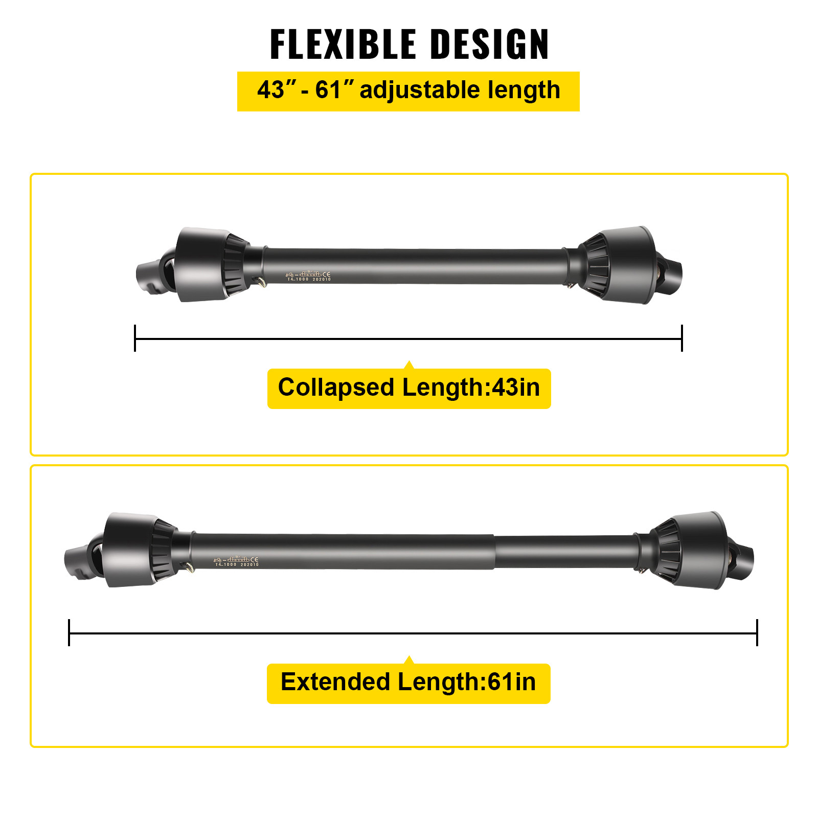 VEVOR PTO Shaft PTO Drive Shaft 1-3/8″ x 6 Spline Ends Round End T4 43″-61″