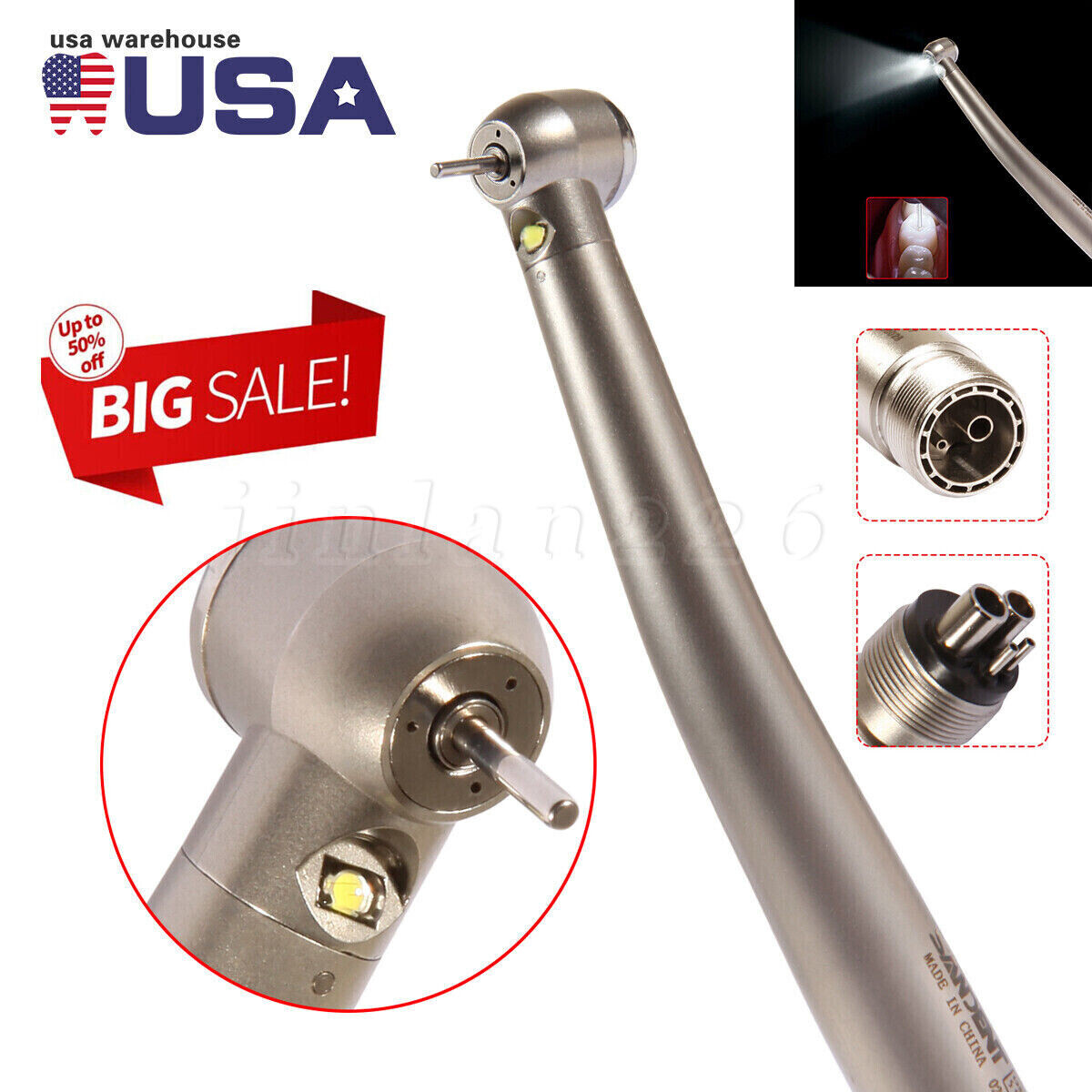 NSK Style Dental Fiber Optic LED E-generator high speed handpiece 4 HOLE Turbine