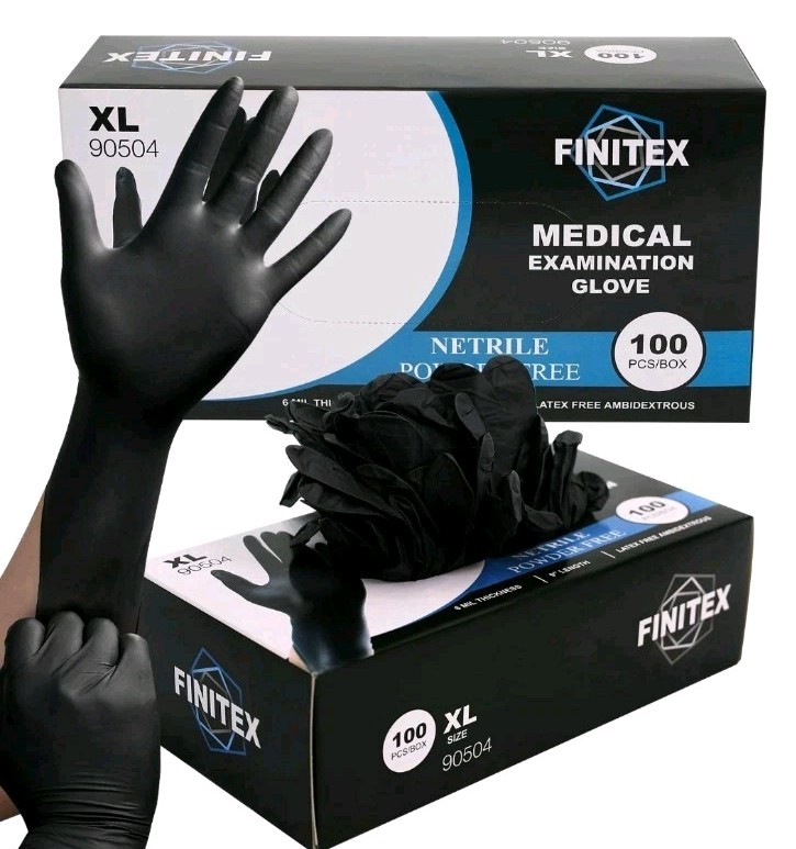Finitex Black Nitrile Disposable Medical Exam Gloves – Box Of 100 Pcs 6mil Glove