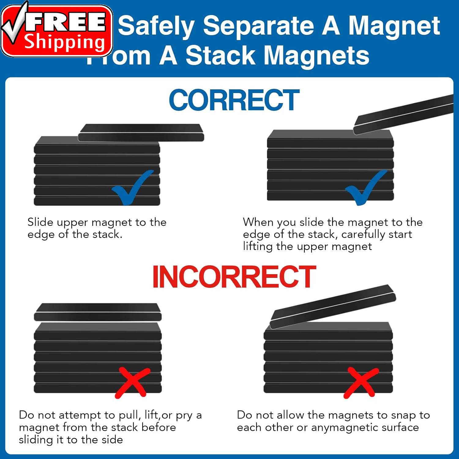 Strong Neodymium Black Magnets Bar, 12 Pack Powerful Rare Earth Magnets with Dou
