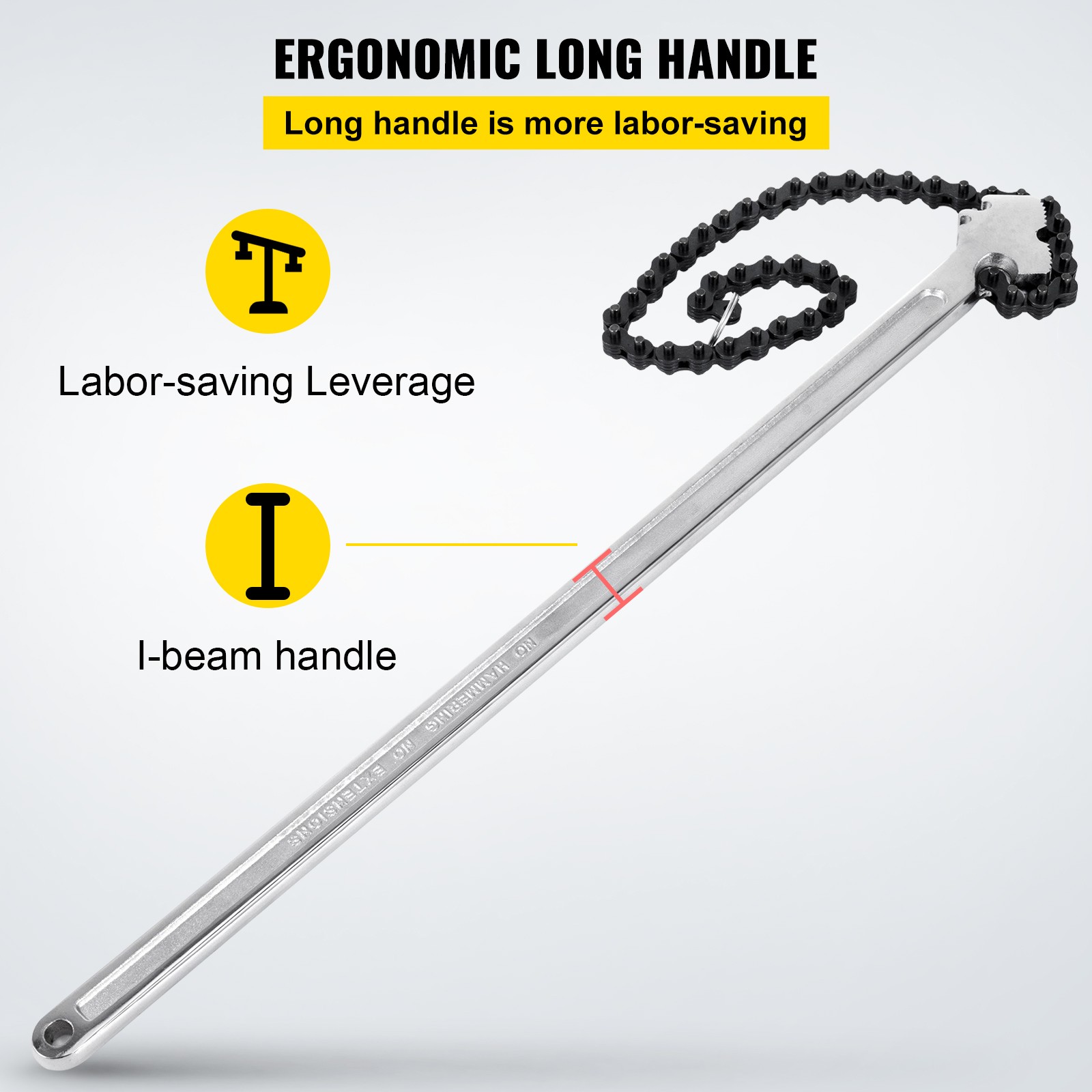 VEVOR 24″ Chain Wrench Steel Straight Handle Tool 22″ Chain 6.7″ Capacity