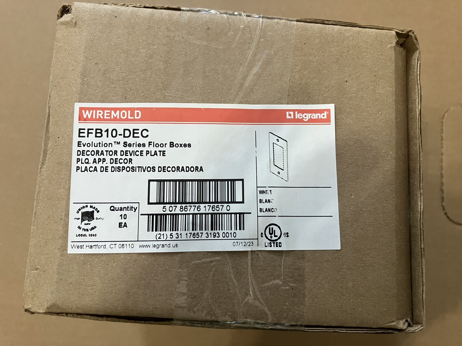 Evolution Series EFB10 Floor Box Device Plate Wiremold EFB10-DEC – QTY 10