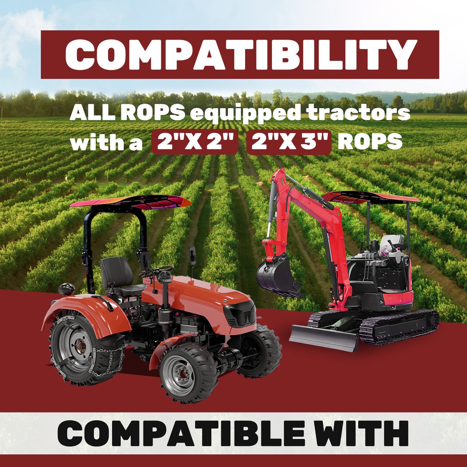 NEW Tuff Top Tractor Canopy Red For ROPS 52″ X 52″ w/ Mounting Accessories