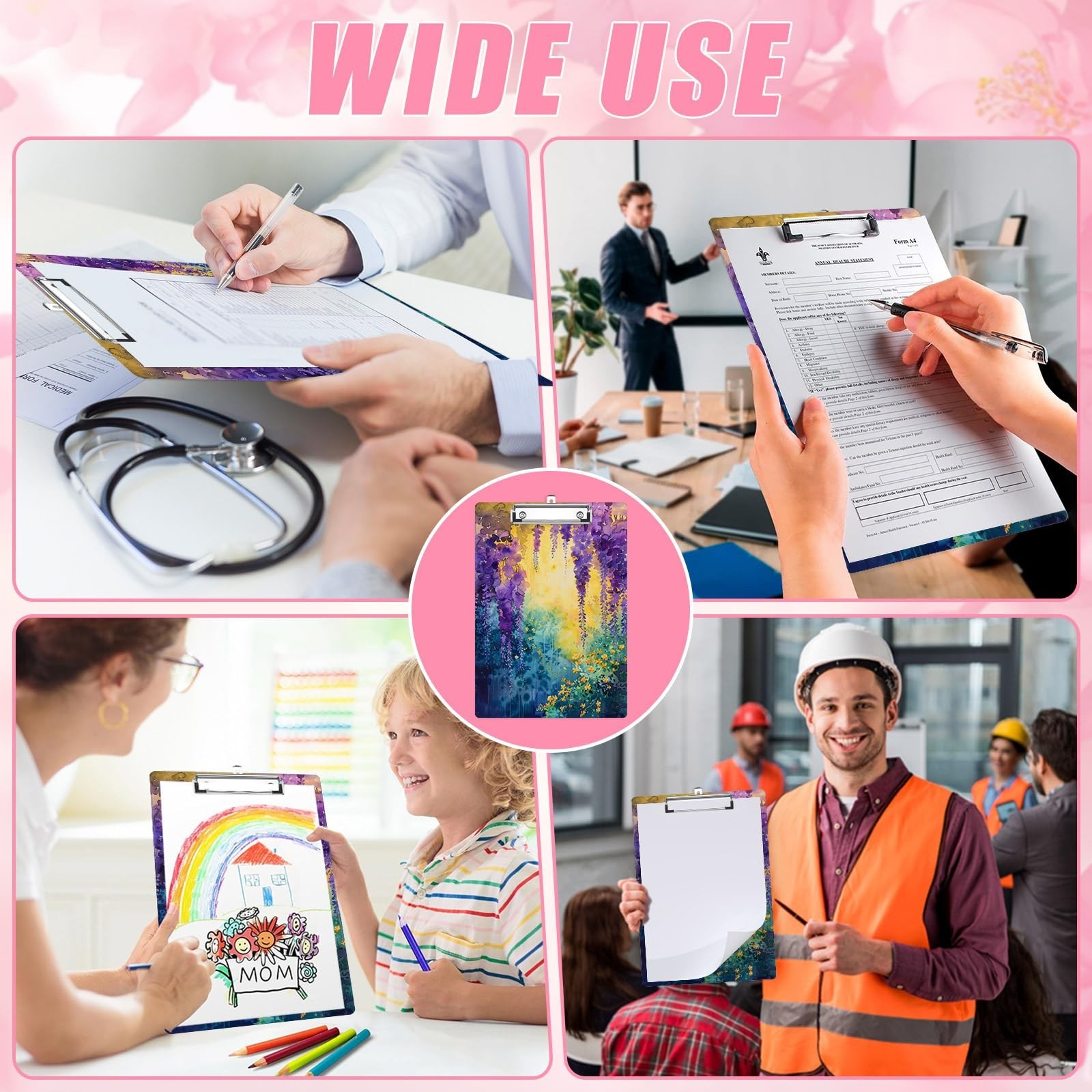 Nature Watercolor Floral Clipboard,Decorative Clip Board with Metal Clip Cute…