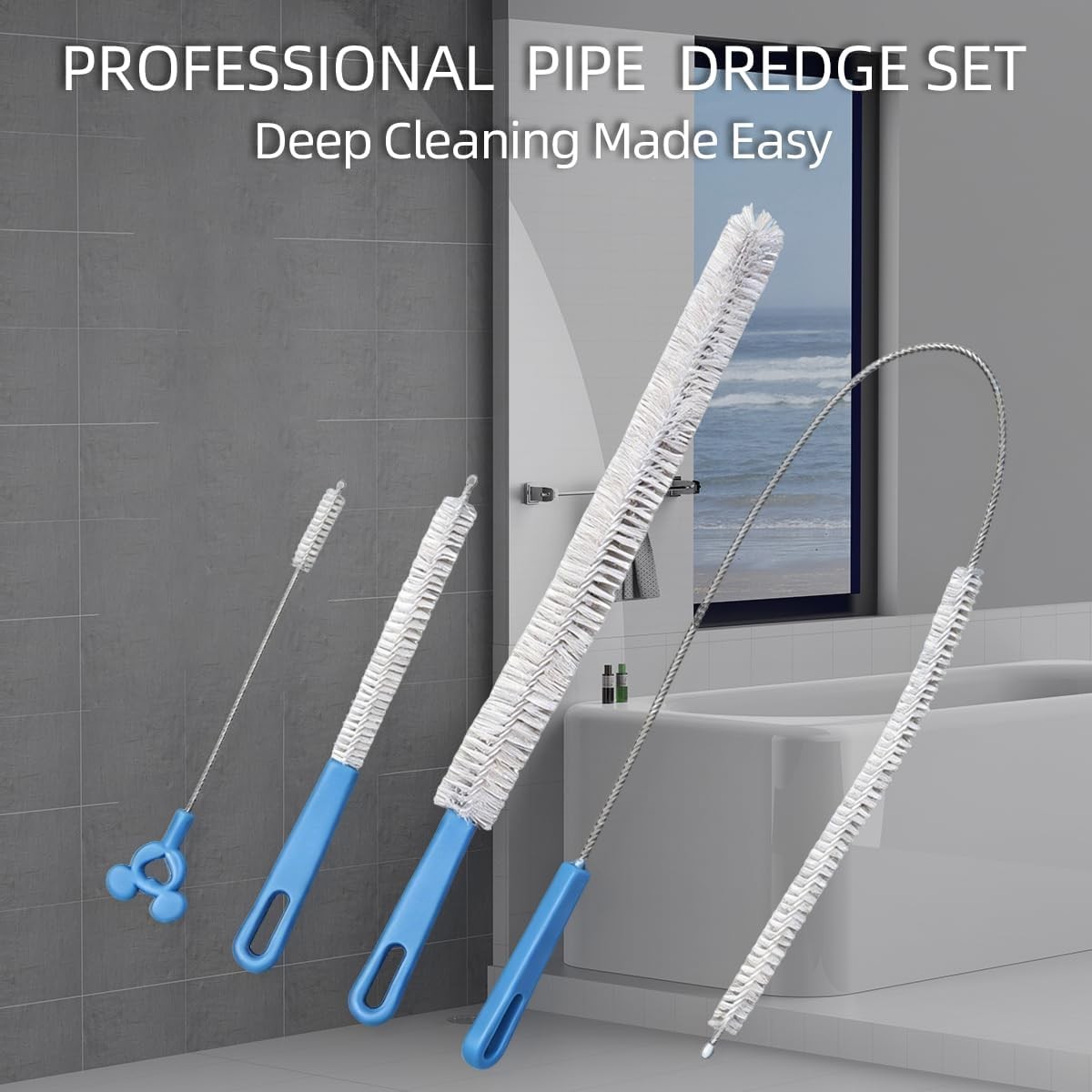 Flexible Drain Cleaning Brush Set, Long Pipe Cleaner for Kitchen Sink, Shower, T