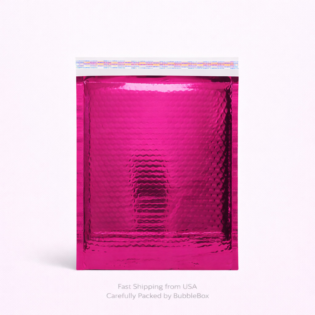 Hot Pink Glamour Bubble Mailers 6.5×10 Metallic Foil Padded Envelopes Peel -Seal