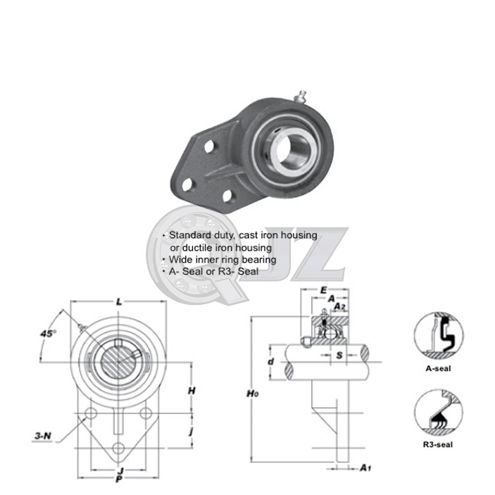 1 in 3-Bolt Flange Bracket Cast Iron UCFB205-16 Mounted Bearing UC205-16+FB205