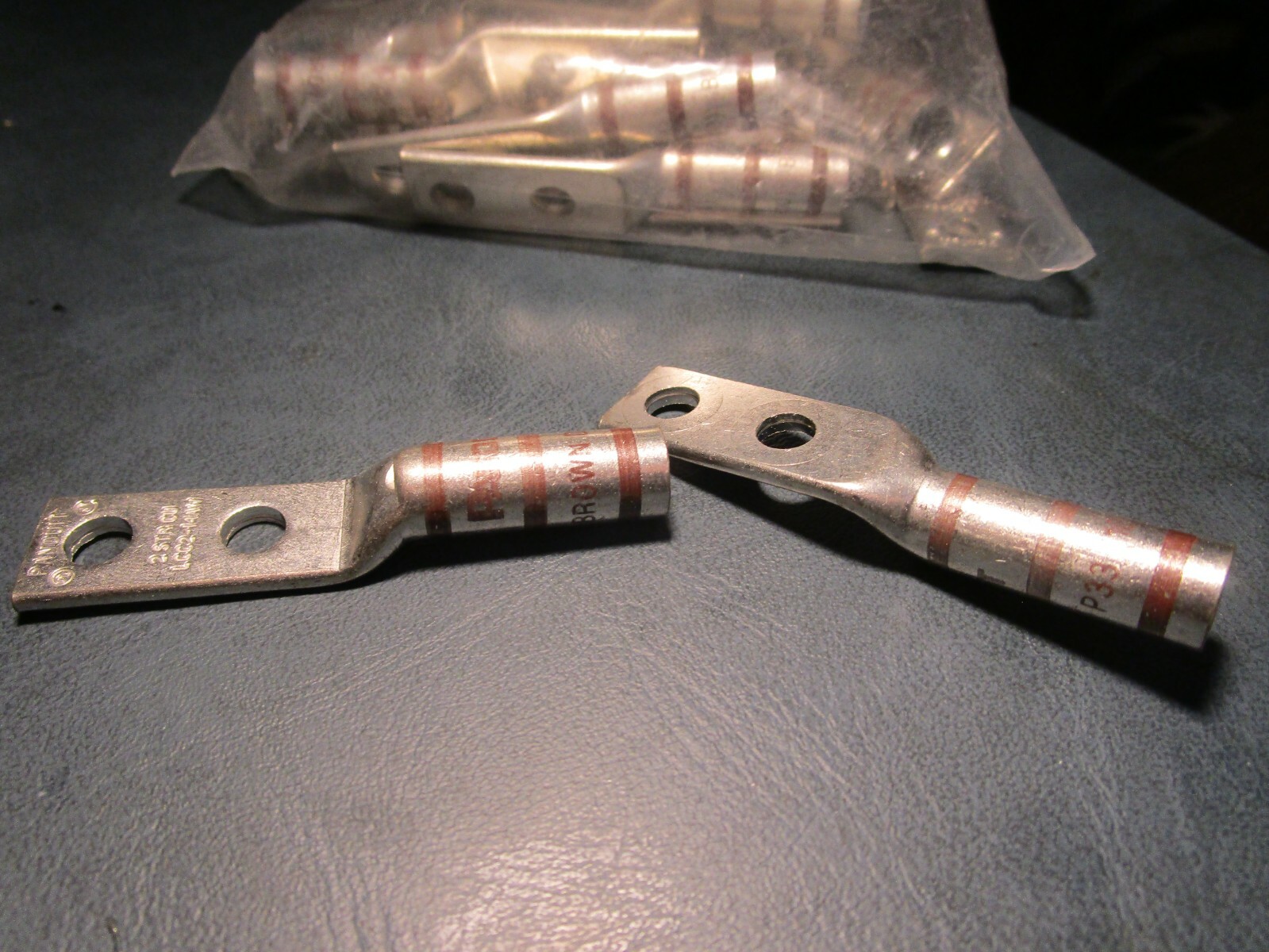 (2) Copper Comp. Lug 2 Hole #2 AWG 1/4″(6.4mm) Stud .63″(16mm) Hole Spacing