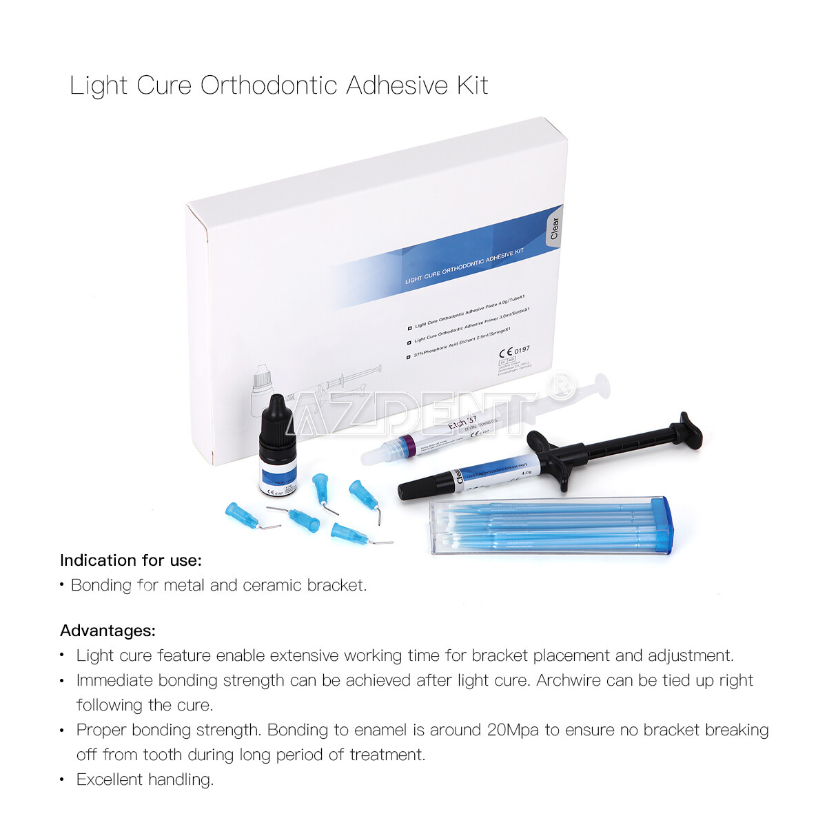 AZDENT Dental Orthodontic Brackets Braces Mini Roth.022 /Light Cure Adhesive Kit
