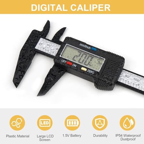 Digital Caliper 0-6 Inch LCD Screen Inch/mm Conversion Plastic Carbon Fiber
