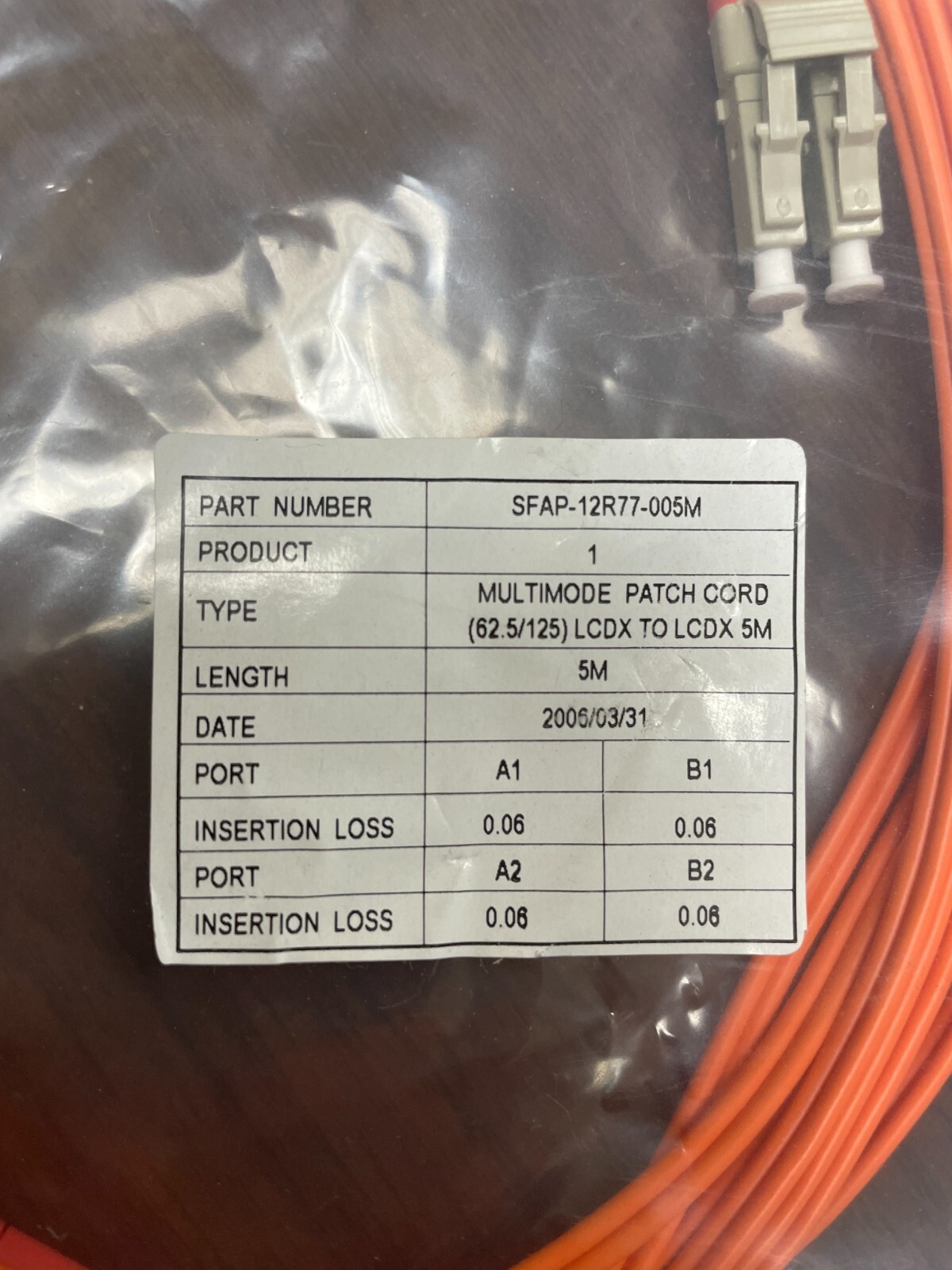 SFAP-12R77-005M MULTIMODE FIBER CABLE LC-LC 5M / 15FT