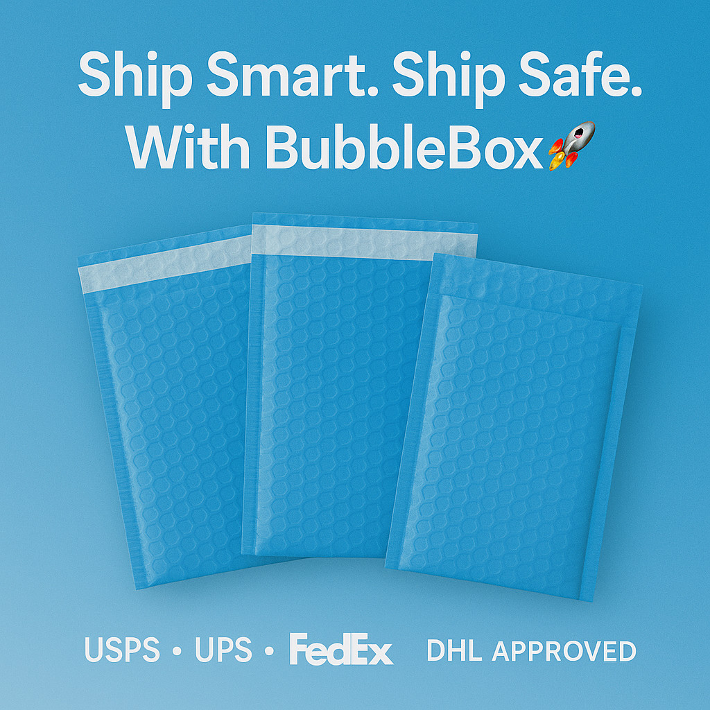 BubbleBox Blue #000 4×8 Poly Bubble Mailers Self Seal Padded Envelopes 4×7