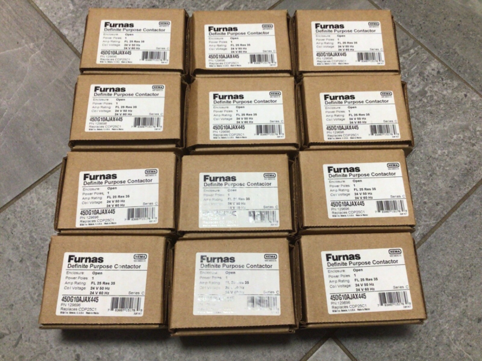 Lot of 12 Furnas Definite Purpose Contactor 24V 50HZ 24V 60HZ 45DG10AJAX445 NEW
