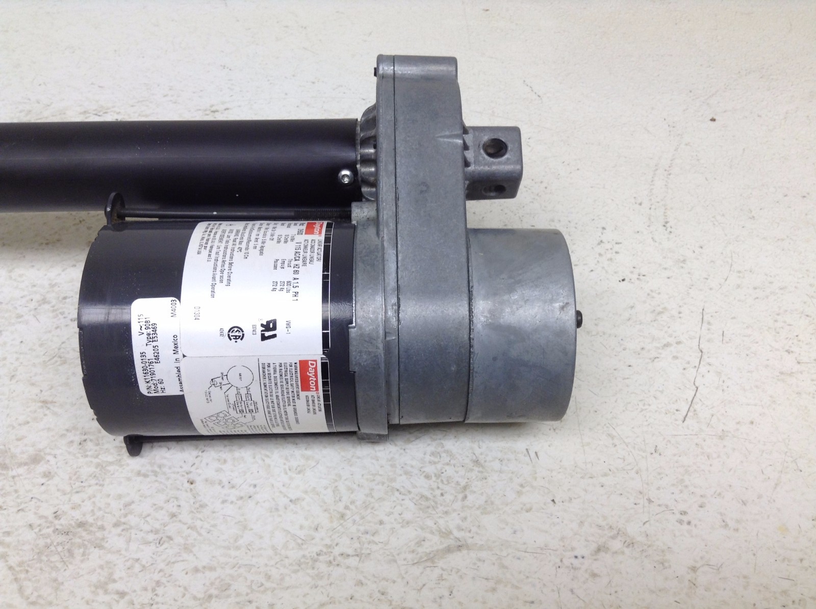 Dayton 2H500 Linear Actuator 115 VAC 1.5 A 7 In/Min 600 lbs Thrust
