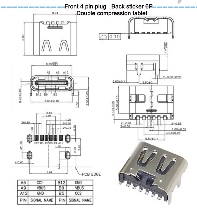 USB 3.1 Type-C SMT Female Socket Charging Port PCB Connector 6Pin 16Pin 24Pin