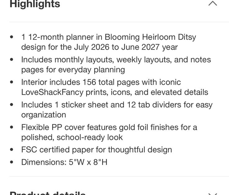 Love Shack Fancy X Target- Yoobi Everblooming Rosettes Planner Ballet Bloom 🌸