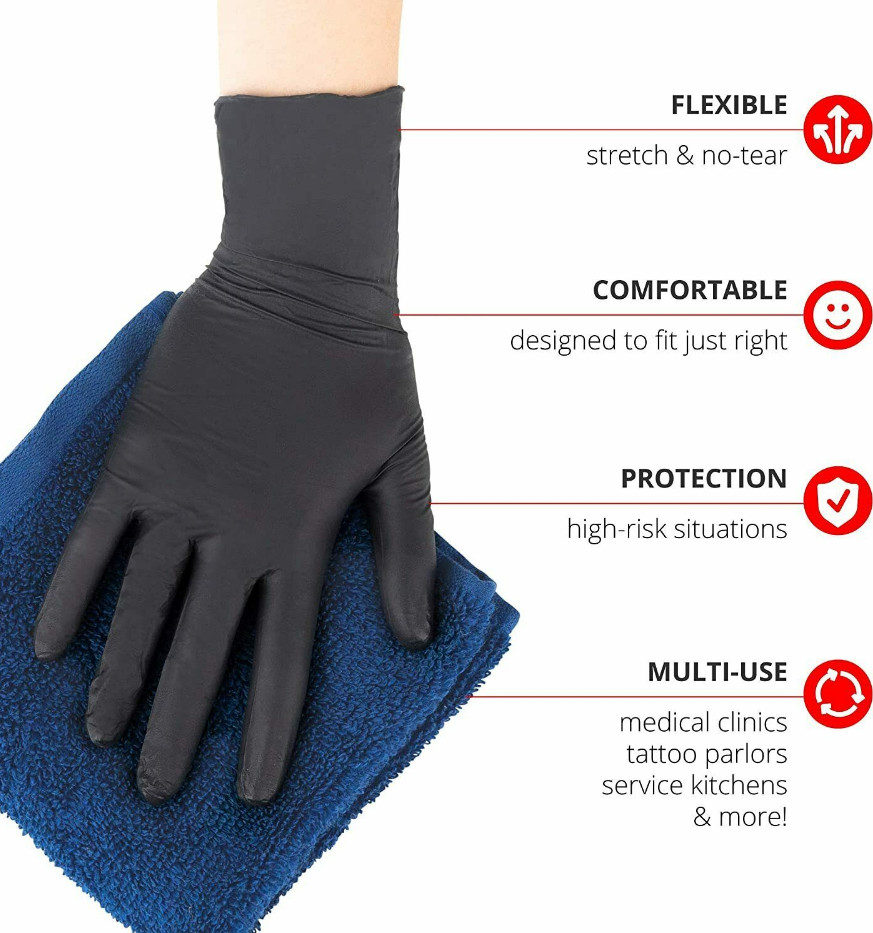 100/box /Black Nitrile Gloves 4 Mil Powder & Latex Free ExamGrade Gloves