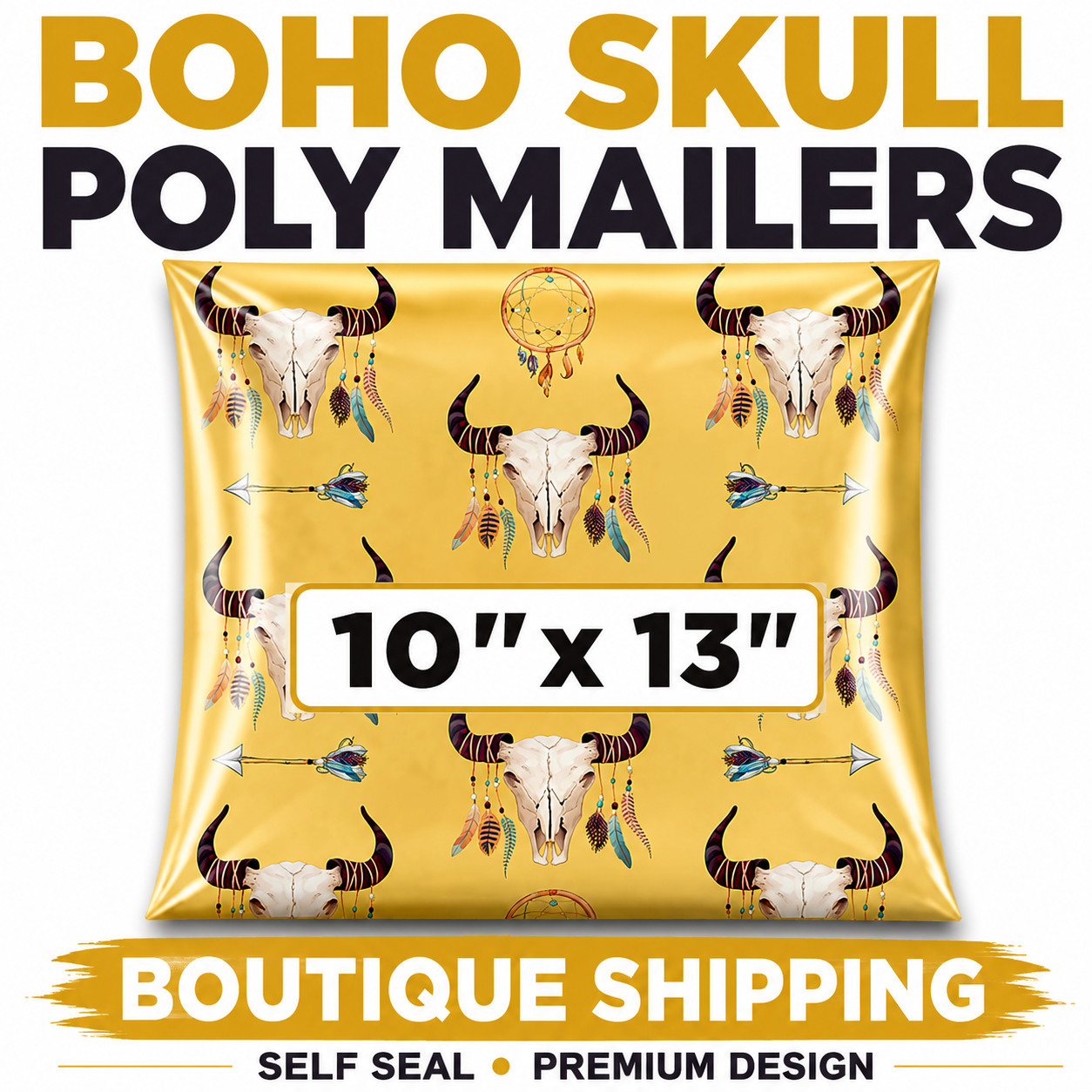10×13 Boho Skull Designer Poly Mailers Boutique Shipping Bags Cute