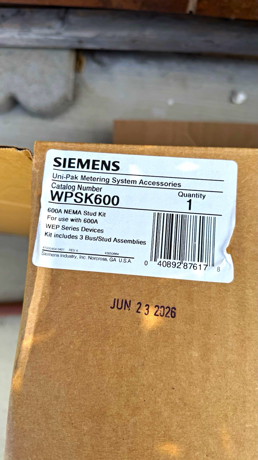 Siemens WPSK600 Uni-PAK Metering System NEMA Stud Kit 600A AC for WEP Series