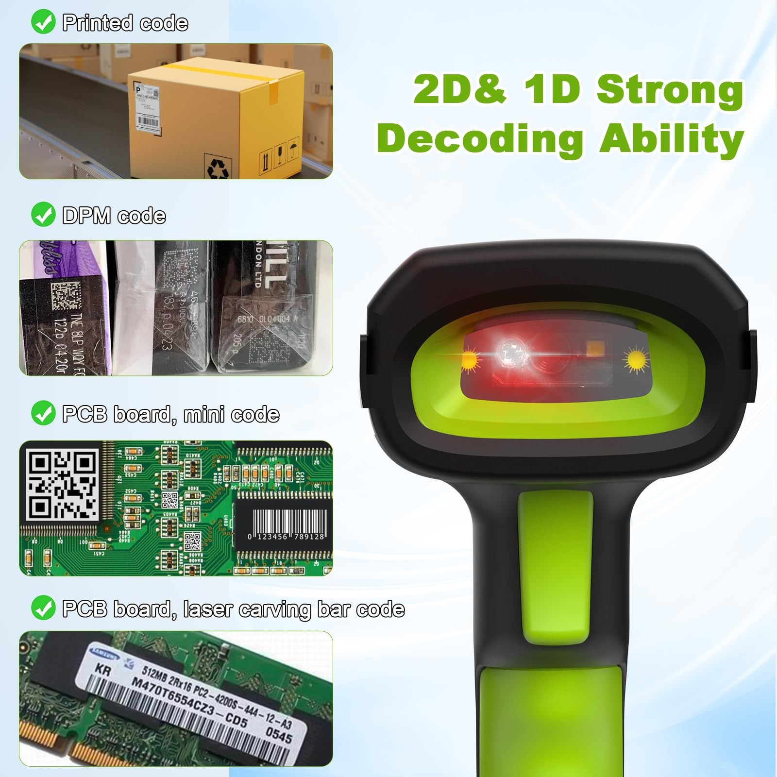Upgraded 2D Wireless Industrial Barcode Scanner With Charging Base, Bluetooth…