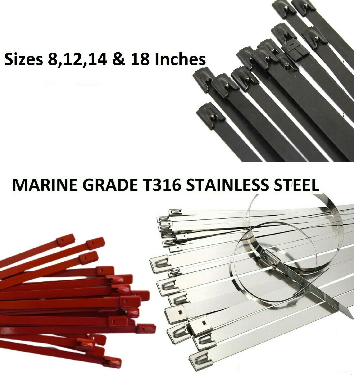 T316 Stainless Steel Exhaust Wrap Multi-Purpose Locking Cable Metal Zip Ties