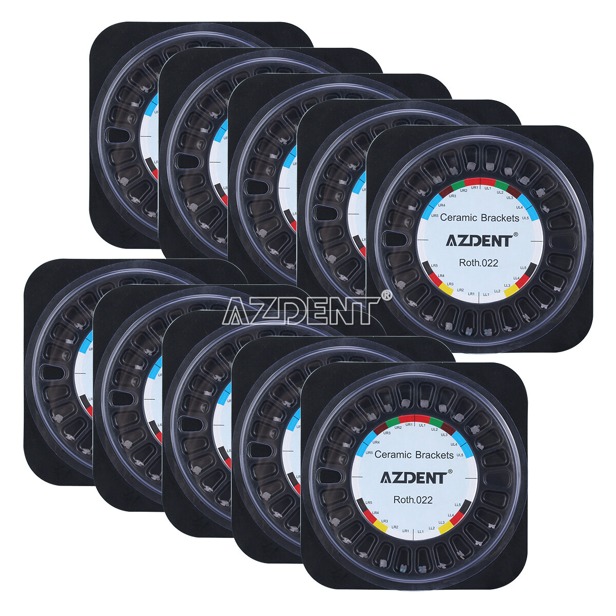 AZDENT Dental Orthodontic Ceramic Brackets 5*5 Roth MBT 022 Hooks 345 20Pcs/pack