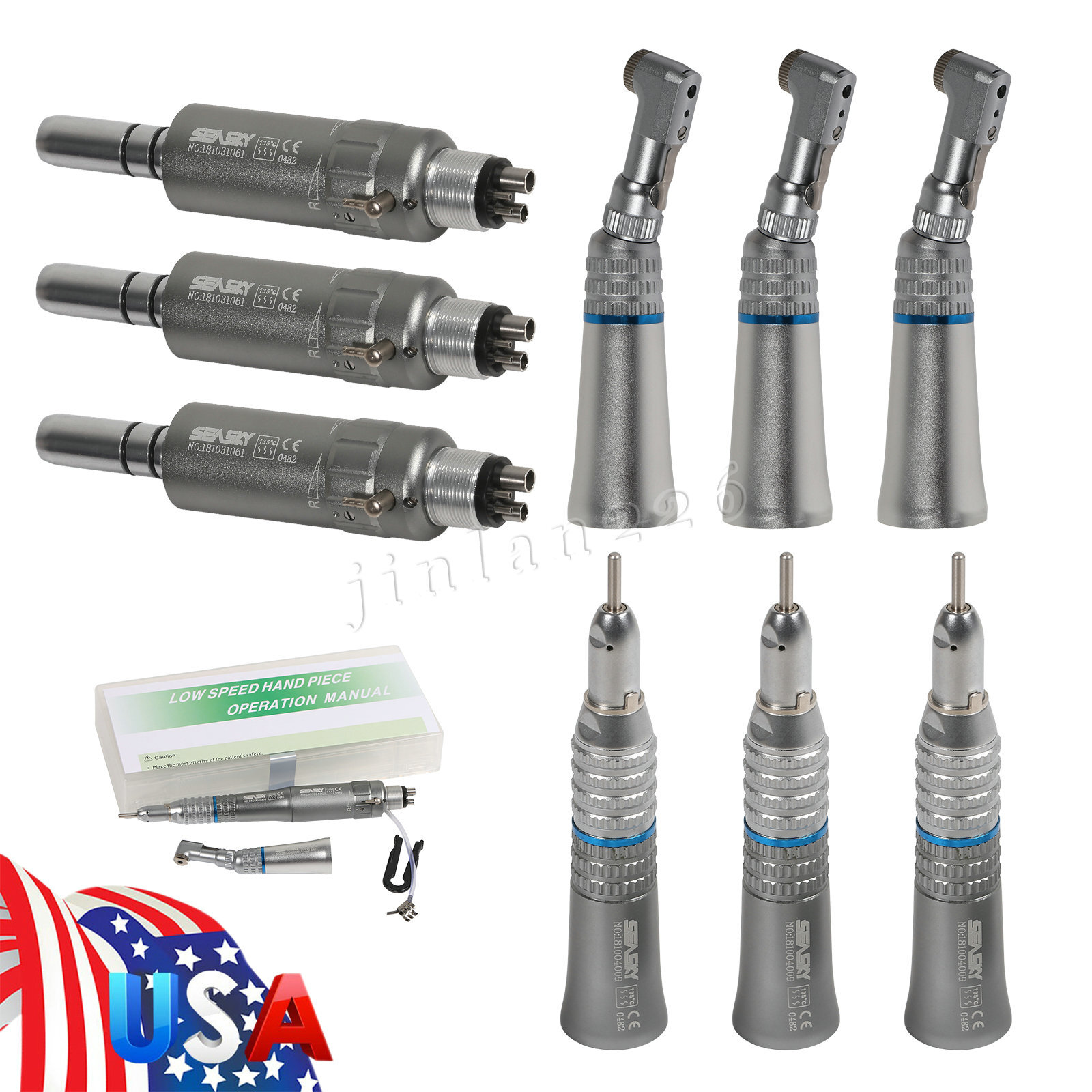NSK Style Dental Slow Low Speed Handpiece Straight Contra Angle Air Motor 4/2H